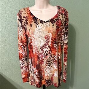 Chico's Multicolor Patterned Crew Neck Sweater